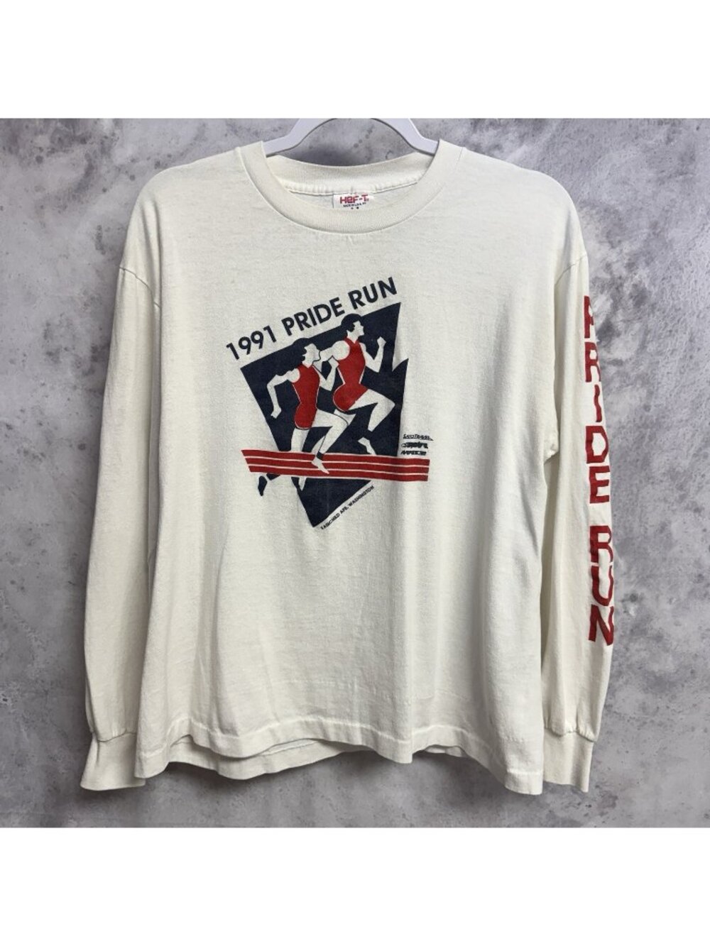 Vintage 90s Pride Run T Shirt Mens XL (Fits smaller) White Long Sleeve 1991